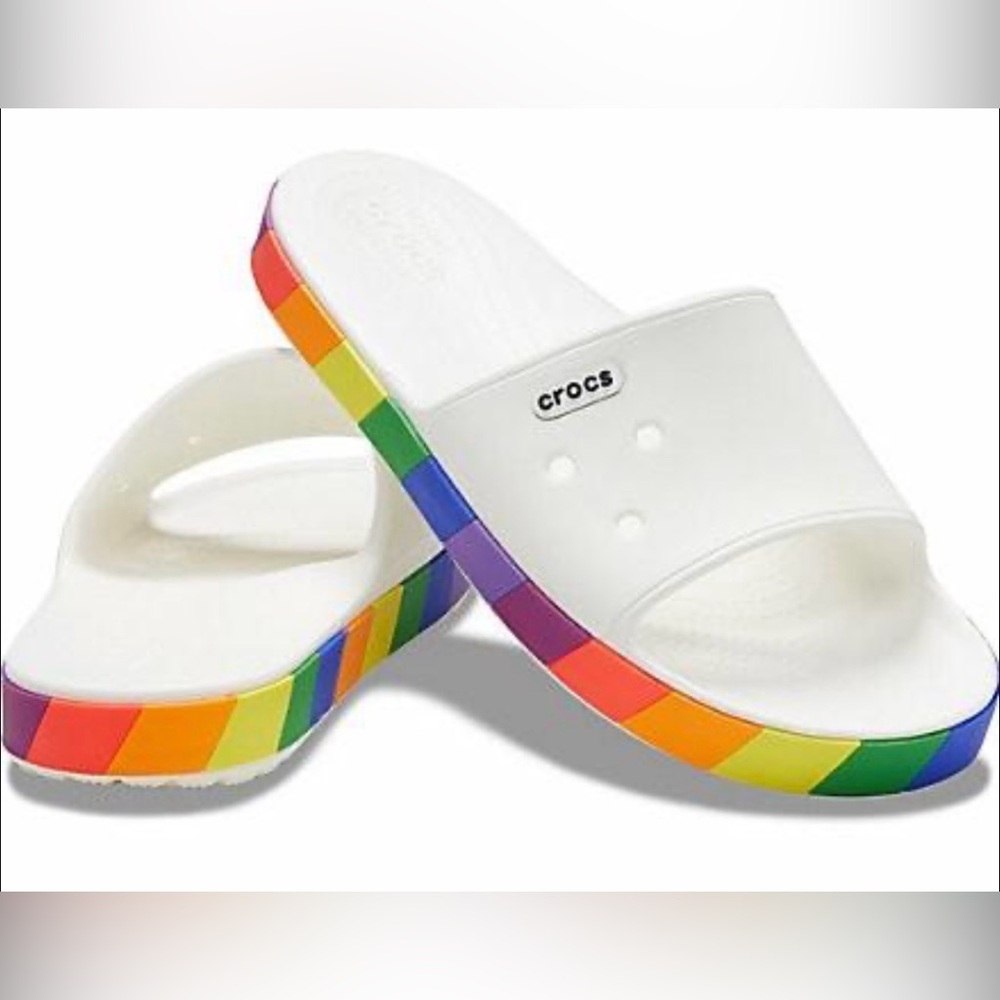 CROCS White Sandals with‎ Rainbow Accents